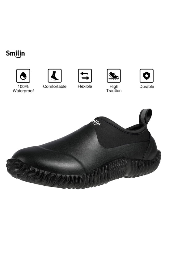 HISEA Anti-Slip Garden Shoes, Waterproof Rubber Ankle Rain Boots for Men & Women, Black, Size 9.5 Women/8 Men