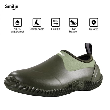 SMILIN Waterproof Rain Garden Boots, Anti-Slip Rubber Ankle Rain Boots for Men & Women, Green, Size 9.5 Women/8 Men