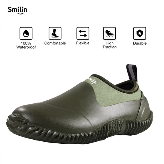 SMILIN Waterproof Rain Garden Boots, Anti-Slip Rubber Ankle Rain Boots for Men & Women, Green, Size 8 Women/7 Men