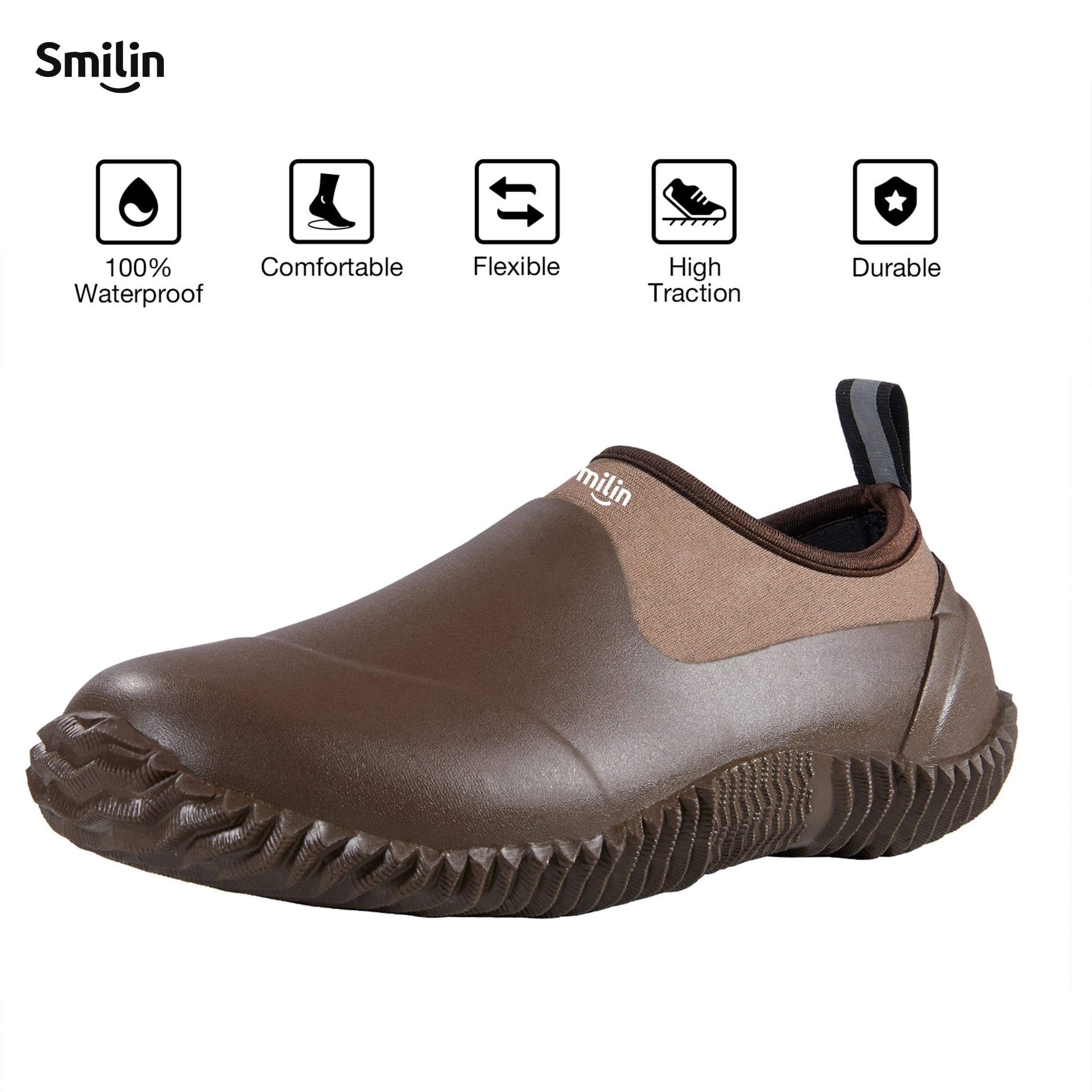 SMILIN Waterproof Rain Garden Boots, Anti-Slip Rubber Ankle Rain Boots for Men & Women, Brown, Size 14.5 Women/13 Men