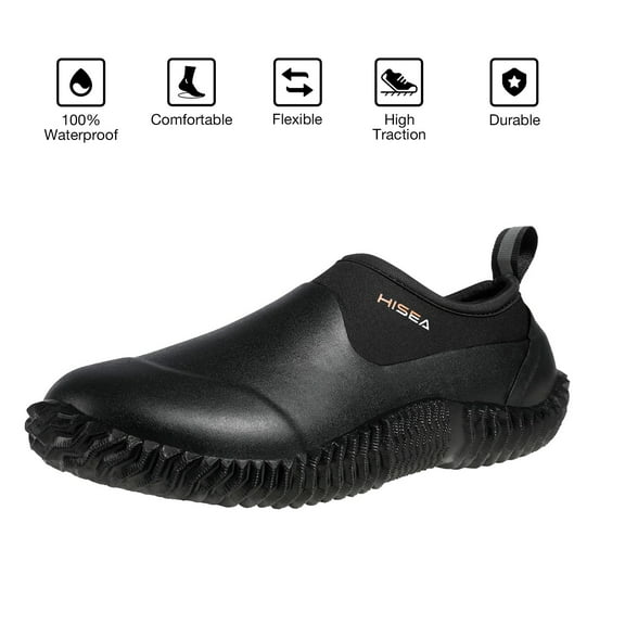 HISEA Anti-Slip Garden Shoes, Waterproof Rubber Ankle Rain Boots for Men & Women, Black, Size 9.5 Women/8 Men