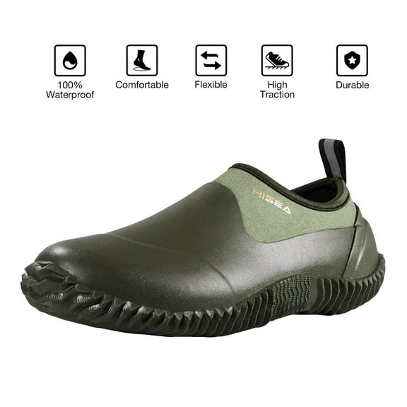 HISEA Anti-Slip Garden Shoes, Waterproof Rubber Ankle Rain Boots for Men & Women, Green, Size 8 Women/7 Men