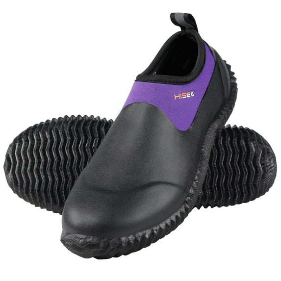 HISEA Unisex Rain Shoes Waterproof Rubber Garden Shoes Slip-on Muck Mud Ankle Rain Boots for Women Men with Comfortable Anti-slip Outsole