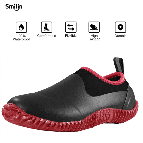 SMILIN Waterproof Rain Garden Boots, Anti-Slip Rubber Ankle Rain Boots for Men & Women, Red, Size 8.5 Women/7.5 Men