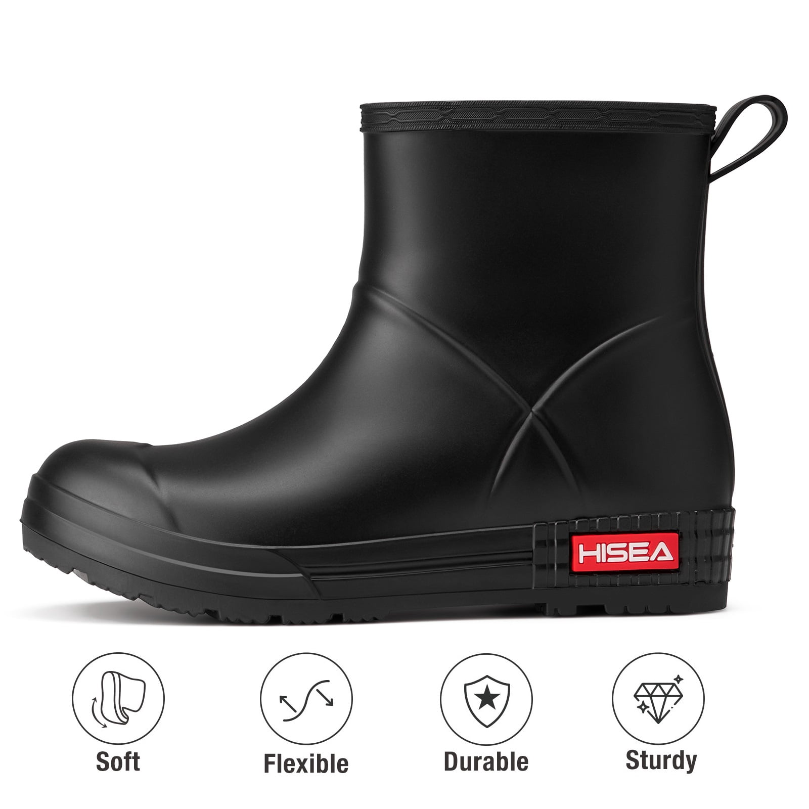 HISEA Waterproof Rain Boots for Women，Chelsea Anti-Slip Garden Work Shoes，Black，Size 6.5