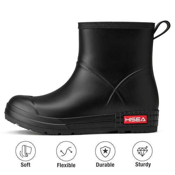 HISEA Waterproof Rain Boots for Women，Chelsea Anti-Slip Garden Work Shoes，Black，Size 7