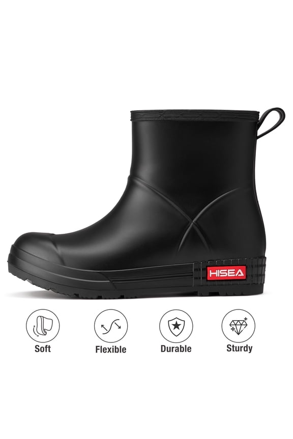 Waterproof Rain Boots for Women,Chelsea Anti-Slip Garden Work Shoes,Black,Size 7