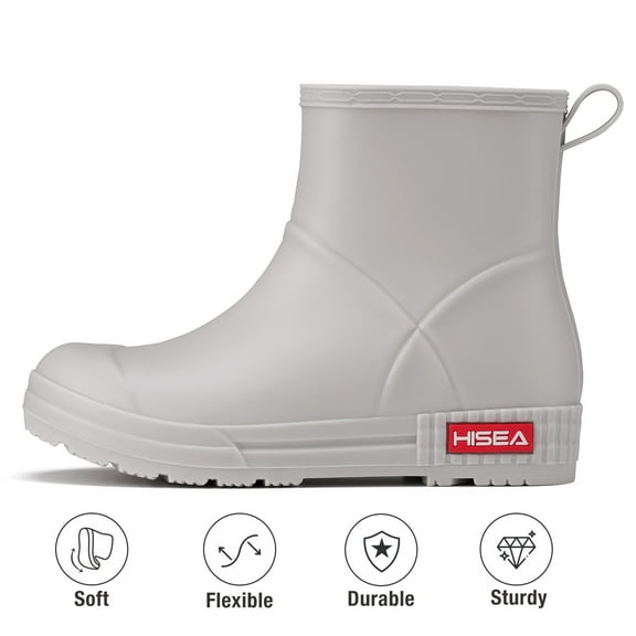 HISEA Waterproof Rain Boots for Women，Chelsea Anti-Slip Garden Work Shoes，Grey，Size 7.5