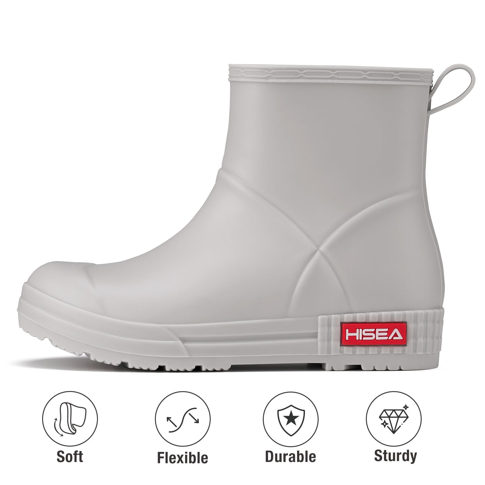 HISEA Waterproof Rain Boots for Women，Chelsea Anti-Slip Garden Work Shoes，Grey，Size 8.5