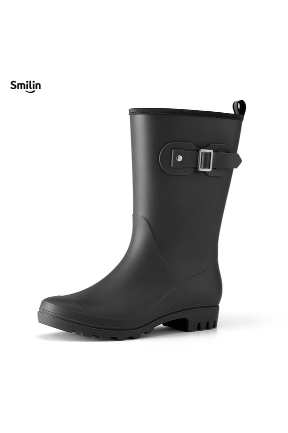 Wellington Wide Calf Rubber Rain Boots for Women Black Size 10
