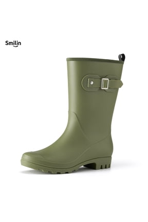 Wellington Wide Calf Rubber Rain Boots for Women Olive Green Size 9