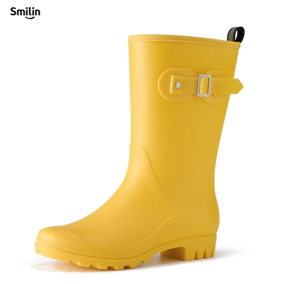 SMILIN Wellington Wide Calf Rubber Rain Boots for Women Yellow Size 10