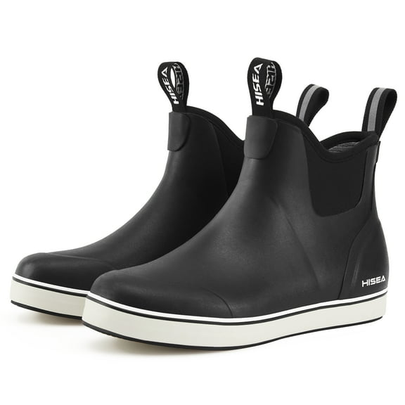 HISEA Ankle Deck Boots for Women, Waterproof Rubber Fishing Garden Shoes,Black,US Size 10