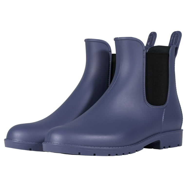 HISEA Women s Comfortable Rubber Wide Ankle Rain Waterproof Chelsea Boots Size 7 Navy Blue Walmart