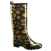 HISEA Colorful Rain Boots for Women,Knee-high Waterproof Anti-Slip Garden Shoes,Black Sunflower,US Size 11