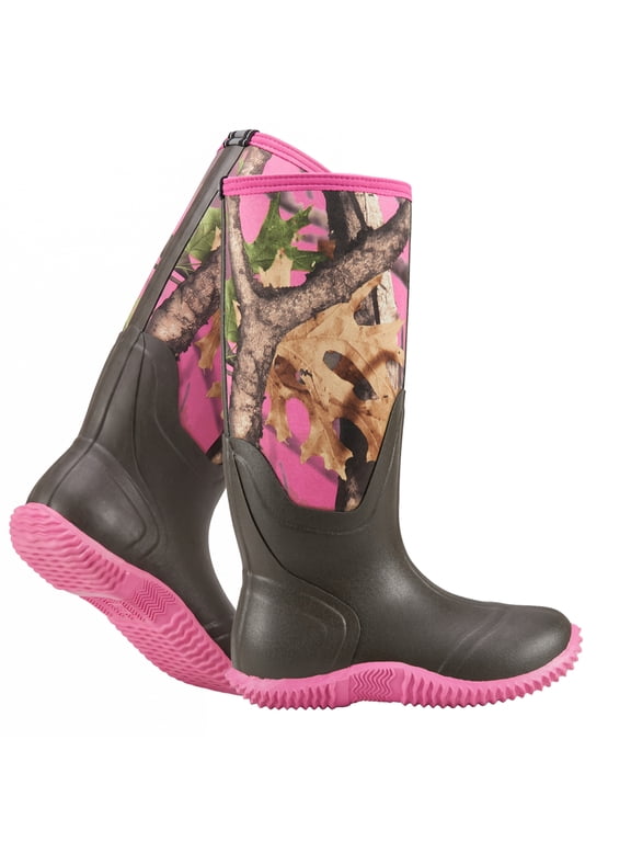 Women's Waterproof Rain Muck Boots, 5mm Insulated Neoprene Knee-High Hunting Boots, Black, Size 9.5