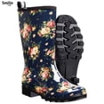 thumbnail image 1 of SMILIN Women's Rain Boots, Waterproof Non-slip Mid Calf Garden Boots，Navy Floral Size 6, 1 of 7