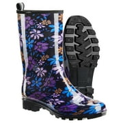 HISEA Women's Rain Boots, Waterproof Non-slip Mid Calf Garden Boots，Blue Flower Size 8