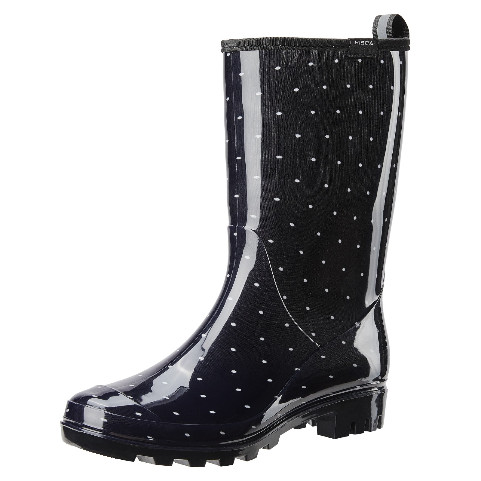 HISEA Women's Rain Boots, Waterproof Non-slip Mid Calf Garden Boots，Polka Dot Size 8