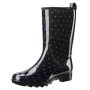 HISEA Women's Rain Boots, Waterproof Non-slip Mid Calf Garden Boots，Polka Dot Size 9