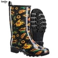 thumbnail image 1 of SMILIN Women's Rain Boots, Waterproof Non-slip High Ankle Garden Boots，Black Sunflower, Size 6, 1 of 7