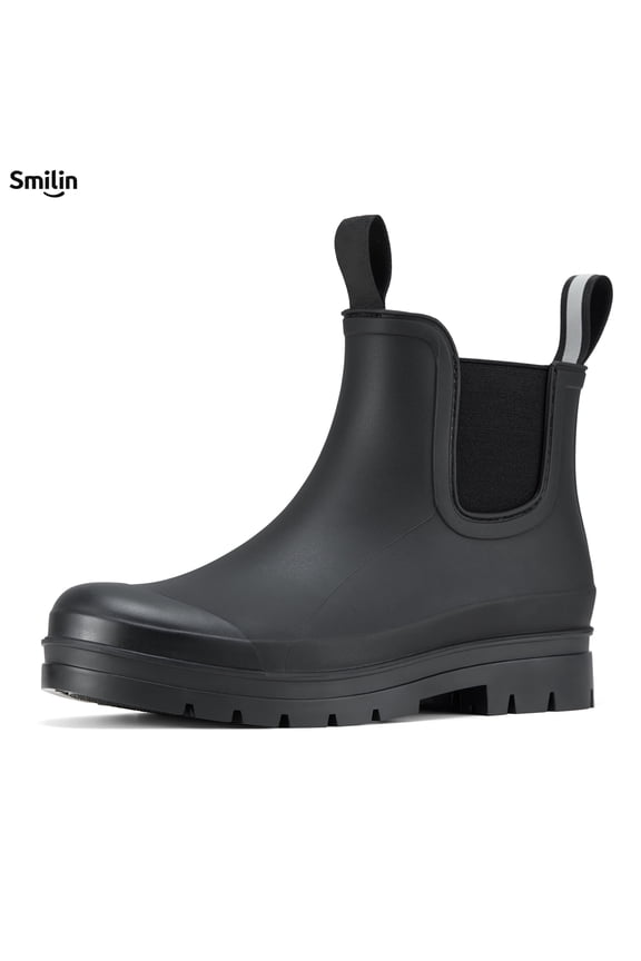 Short Ankle Rain Boots for Women, Chelsea Waterproof Anti Slip Garden Shoes with Insole, Black, Size 8
