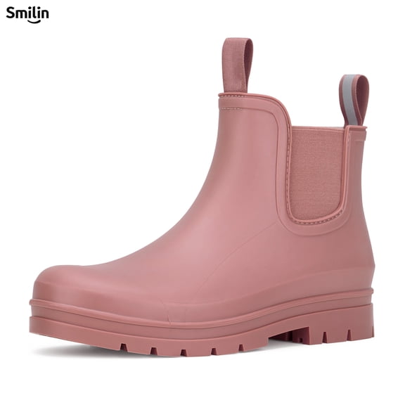 SMILIN Short Ankle Rain Boots for Women, Chelsea Waterproof Anti Slip Garden Shoes with Insole, Pink, Size 7