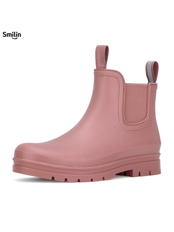 Short Ankle Rain Boots for Women, Chelsea Waterproof Anti Slip Garden Shoes with Insole, Pink, Size 9