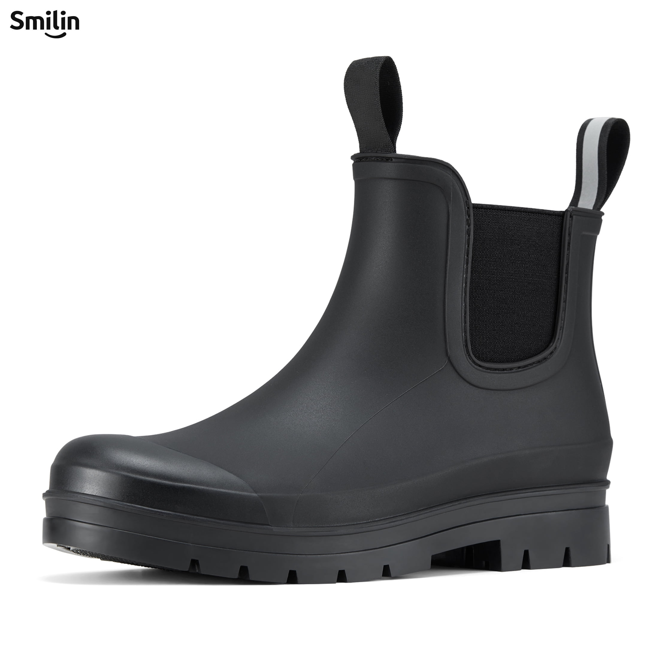 SMILIN Short Ankle Rain Boots for Women, Chelsea Waterproof Anti Slip Garden Shoes with Insole, Black, Size 7.5