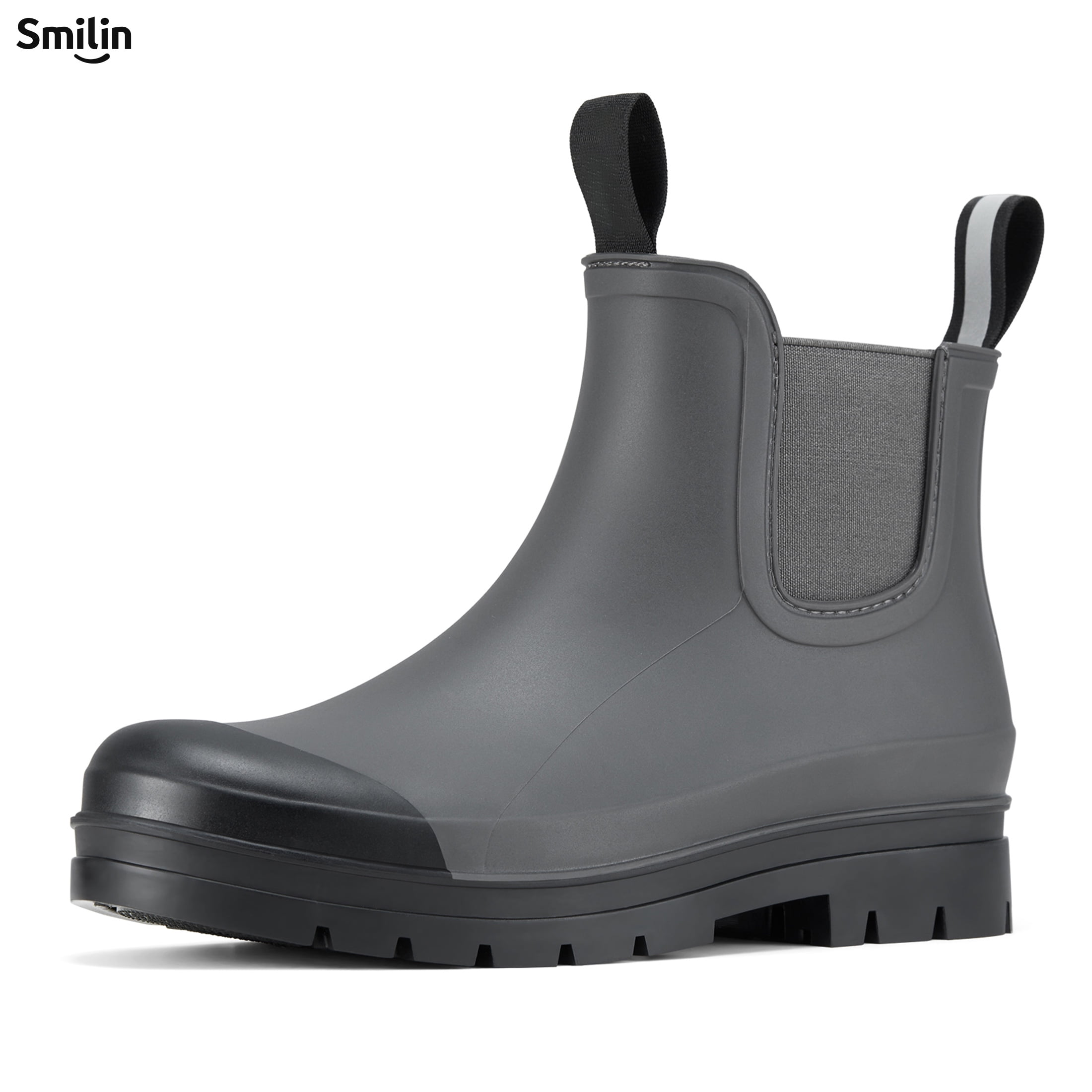 SMILIN Short Ankle Rain Boots for Women, Chelsea Waterproof Anti Slip Garden Shoes with Insole, Gray, Size 6