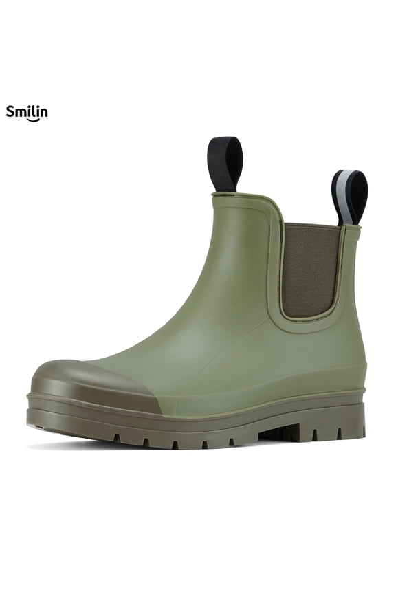 Short Ankle Rain Boots for Women, Chelsea Waterproof Anti Slip Garden Shoes with Insole, Olive Green, Size 8