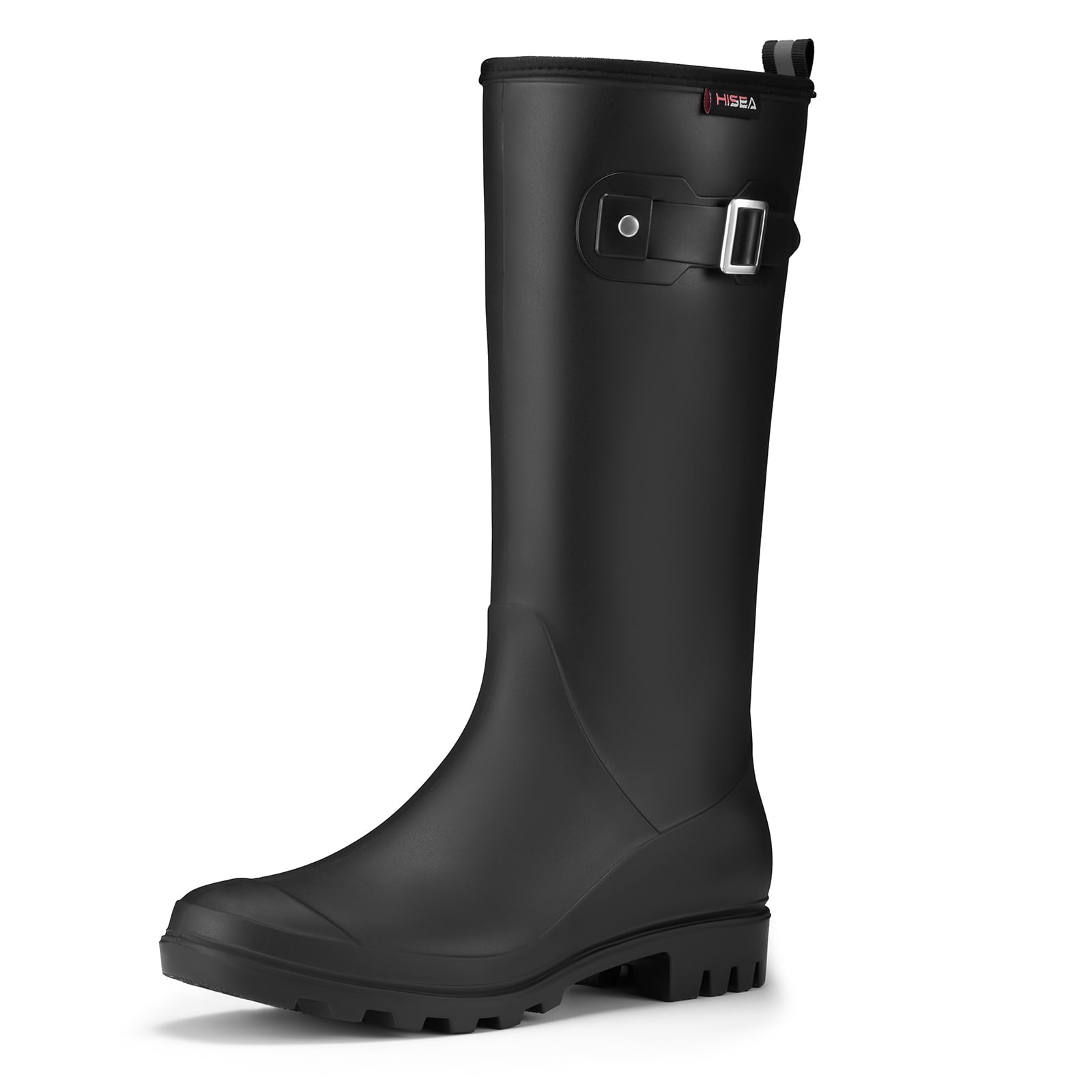 HISEA Women's Slim Calf Waterproof Tall Rain Boots, Anti-Slip PVC Rubber Boots with Comfortable Insole for Outdoor Work & Walking，Black，Size 10