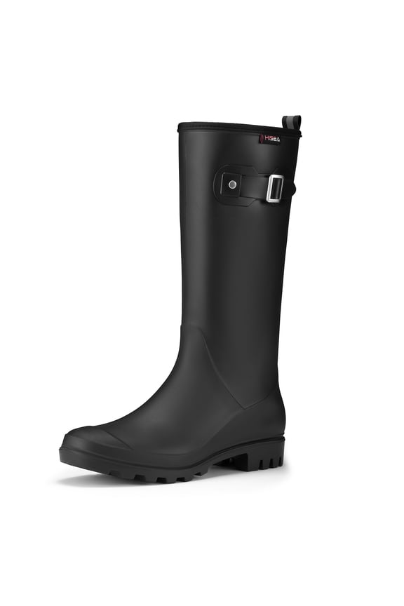 Women's Slim Calf Waterproof Tall Rain Boots, Anti-Slip PVC Rubber Boots with Comfortable Insole for Outdoor Work & Walking,Black,Size 9