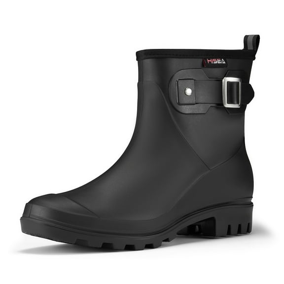 HISEA Women's Waterproof Ankle Rain Boots, Anti-Slip Short Garden Shoes with Comfortable Insole for Outdoor Work & Walking，Black，Size 10