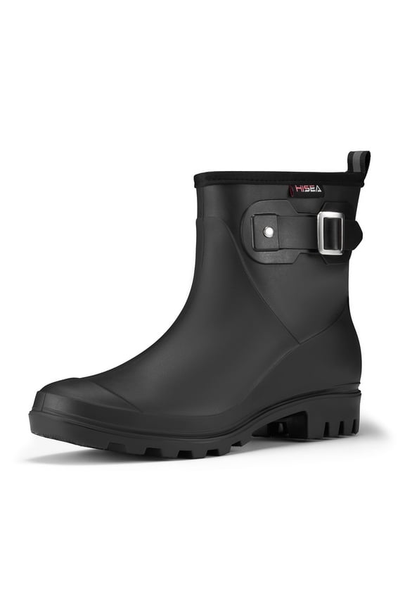 Women's Waterproof Ankle Rain Boots, Anti-Slip Short Garden Shoes with Comfortable Insole for Outdoor Work & Walking，Black，Size 8