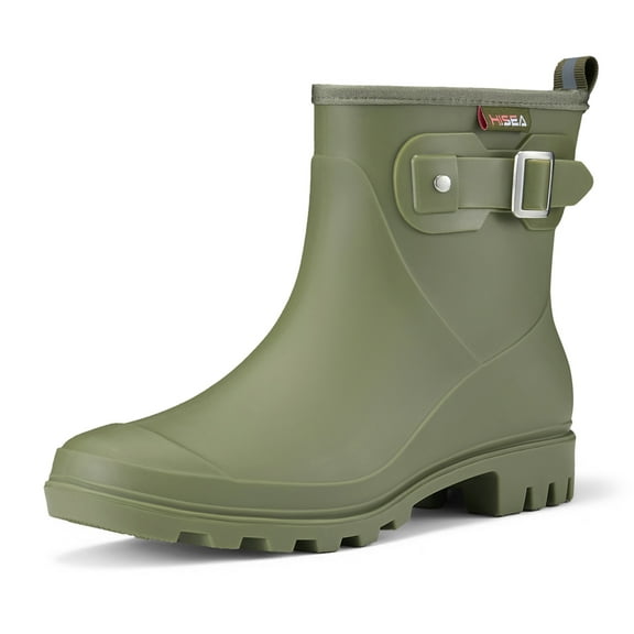 HISEA Women's Waterproof Ankle Rain Boots, Anti-Slip Short Garden Shoes with Comfortable Insole for Outdoor Work & Walking，Green，Size 9