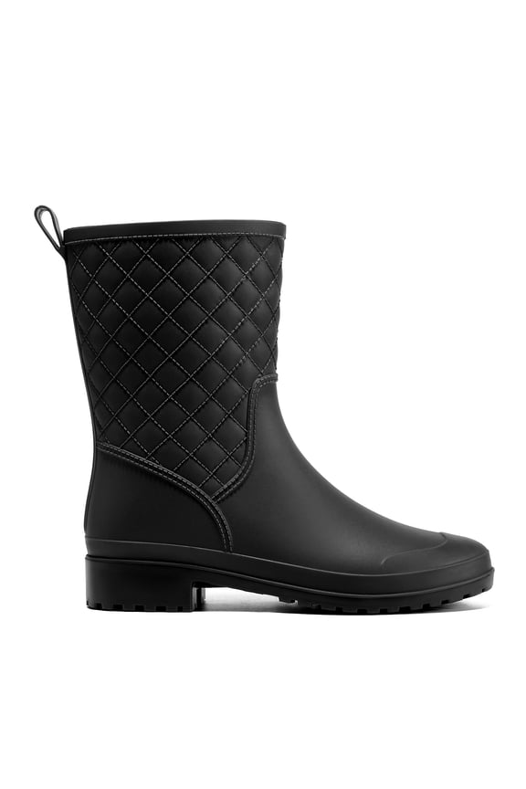 Women's Waterproof Mid-Calf Rain Boots, Lightweight, Slip-Resistant, Comfortable with Foam Insole,Black,Size 7