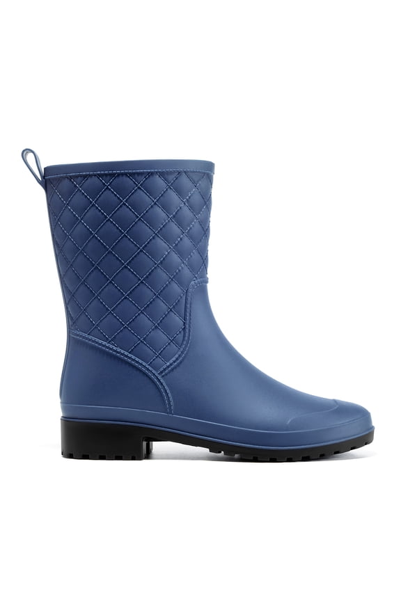 Women's Waterproof Mid-Calf Rain Boots, Lightweight, Slip-Resistant, Comfortable with Foam Insole,Navy blue,Size 6