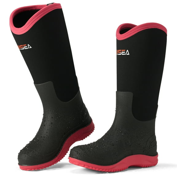 HISEA Womens Muck Rain Boots for Hunting, Gardening, Farming and Muddy Yard Work, Black, Sizes US Women 11