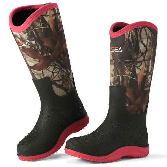 HISEA Womens Muck Rain Boots for Hunting, Gardening, Farming and Muddy Yard Work, Camo, Sizes US Women 8