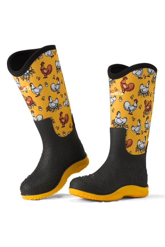 Womens Muck Rain Boots for Hunting, Gardening, Farming and Muddy Yard Work, Yellow Chicken, Sizes US Women 9