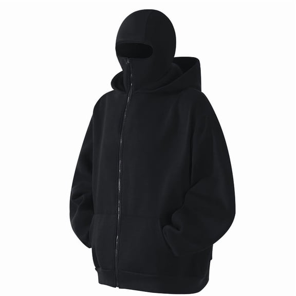 HISITOSA Balaclava Hoodie Men's Zip Up Fleece Double Layer Hooded Hoodie Jackets Windproof Oversized Warm Sweatshirt