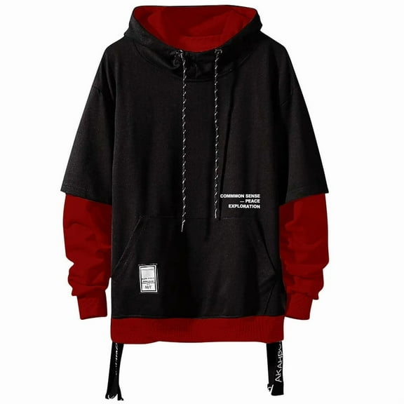 HISITOSA Mens Colorblock Hoodie Casual Patchwork Soft Cotton Pullover Tops Unisex japanese Hooded Sweatshirt with Design