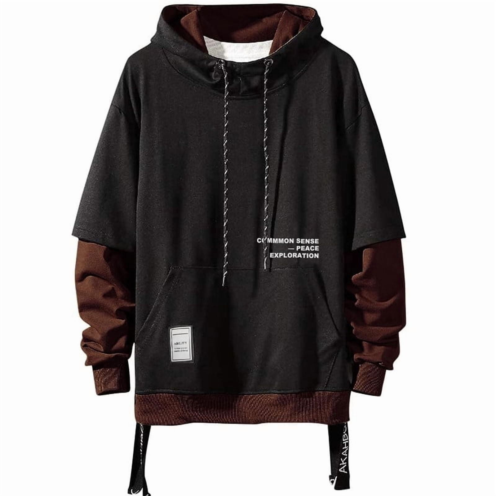 HISITOSA Mens Colorblock Hoodie Casual Patchwork Soft Cotton Pullover Tops Unisex japanese Hooded Sweatshirt with Design