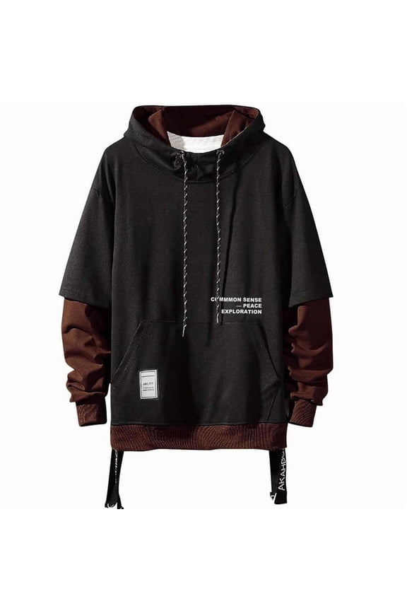 Mens Colorblock Hoodie Casual Patchwork Soft Cotton Pullover Tops Unisex japanese Hooded Sweatshirt with Design