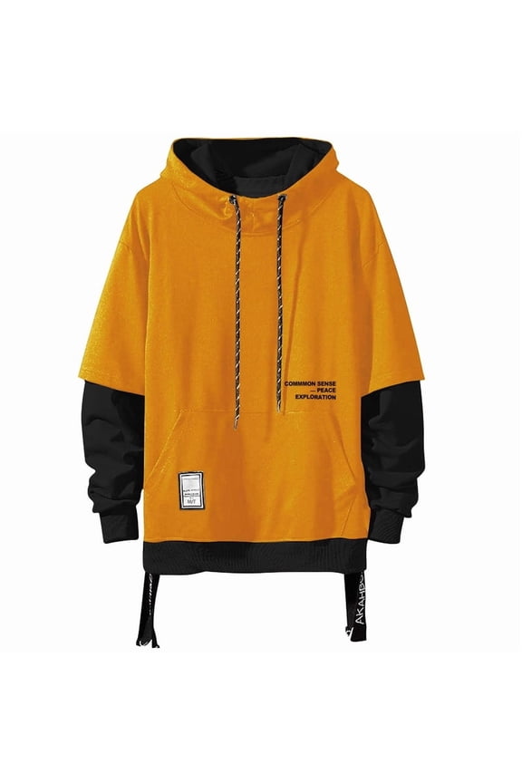 Mens Colorblock Hoodie Casual Patchwork Soft Cotton Pullover Tops Unisex japanese Hooded Sweatshirt with Design