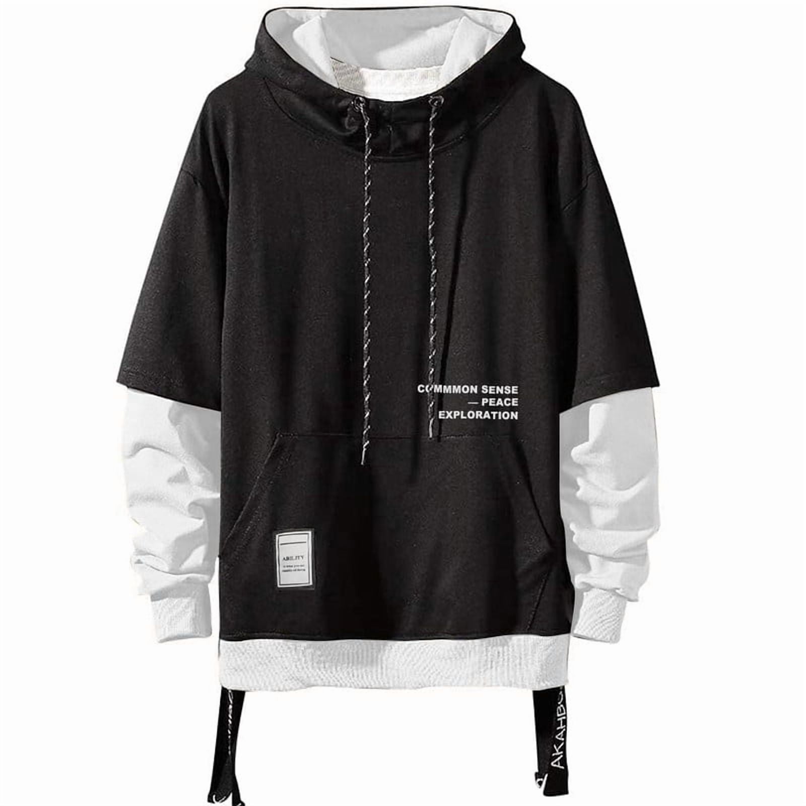 HISITOSA Mens Colorblock Hoodie Casual Patchwork Soft Cotton Pullover Tops Unisex japanese Hooded Sweatshirt with Design