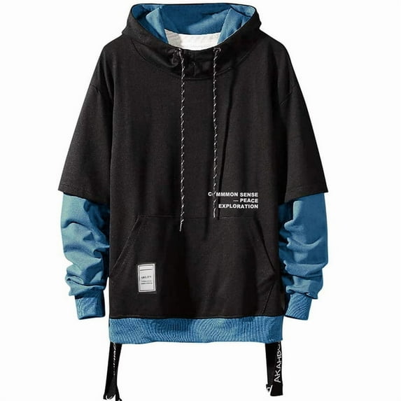 HISITOSA Mens Colorblock Hoodie Casual Patchwork Soft Cotton Pullover Tops Unisex japanese Hooded Sweatshirt with Design