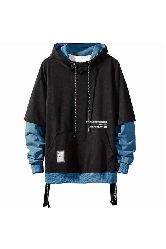 Mens Colorblock Hoodie Casual Patchwork Soft Cotton Pullover Tops Unisex japanese Hooded Sweatshirt with Design