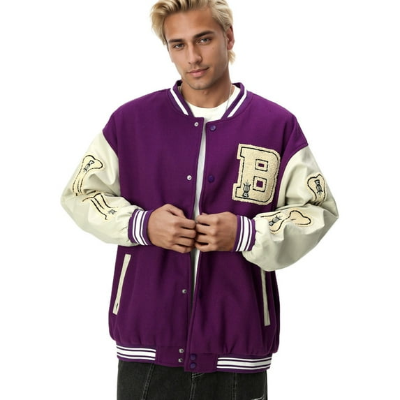 HISITOSA Mens Varsity College Jacket Baseball Bomber Jacket Vintage Sweatshirt Casual Unisex Streetwear Coats with Patch